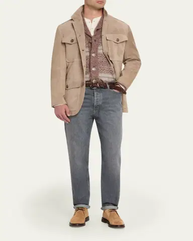 Brunello Cucinelli Men's Suede Four-Pocket Safari Jacket | Thumbnail 2 Brunello Cucinelli Men's Suede Four-Pocket Safari Jacket | Thumbnail 2