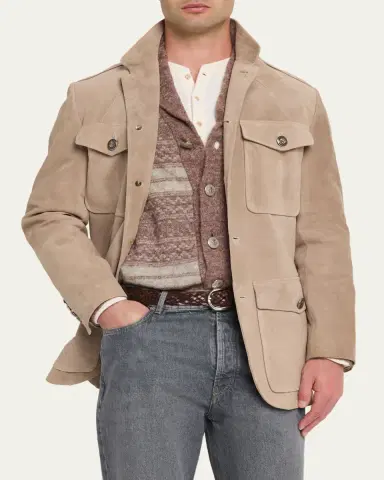 Brunello Cucinelli Men's Suede Four-Pocket Safari Jacket | Thumbnail 4 Brunello Cucinelli Men's Suede Four-Pocket Safari Jacket | Thumbnail 4