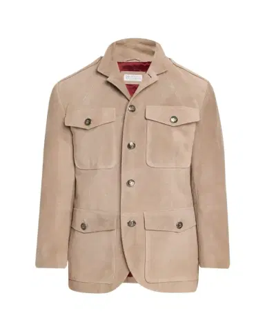 Brunello Cucinelli Men's Suede Four-Pocket Safari Jacket | Thumbnail 1 Brunello Cucinelli Men's Suede Four-Pocket Safari Jacket | Thumbnail 1