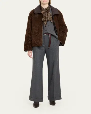 Brunello Cucinelli Cashmere-Wool Wide-Legs Trousers | Thumbnail 2