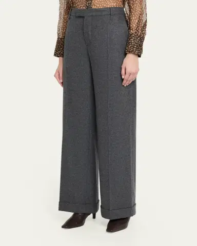 Brunello Cucinelli Cashmere-Wool Wide-Legs Trousers | Thumbnail 4