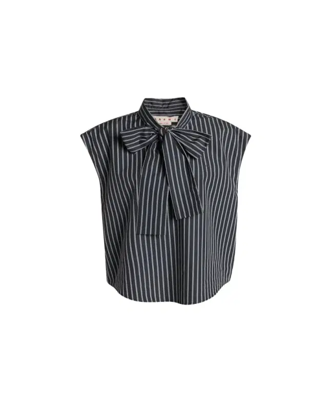 Marni Self-Tie Half-Placket Striped Blouse