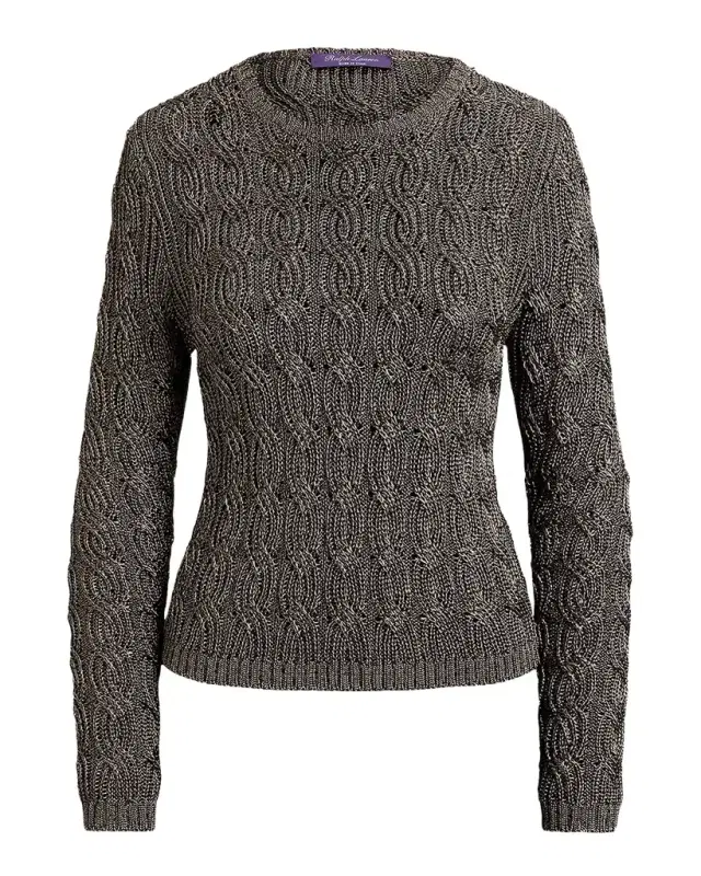Ralph Lauren Collection Metallic Cable-Knit Crewneck Sweater