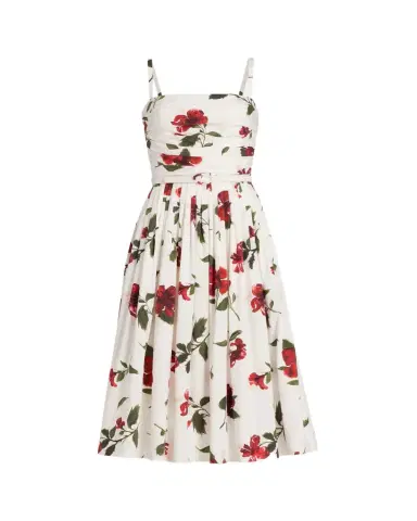 Oscar de la Renta Sleeveless Hibiscus Print Cotton Pleated Midi Dress | Thumbnail 1 Oscar de la Renta Sleeveless Hibiscus Print Cotton Pleated Midi Dress | Thumbnail 1
