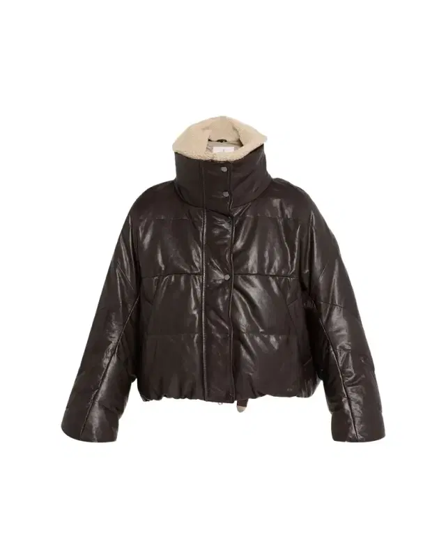 Brunello Cucinelli Waxed Leather Puffer Coat with Shearling Collar