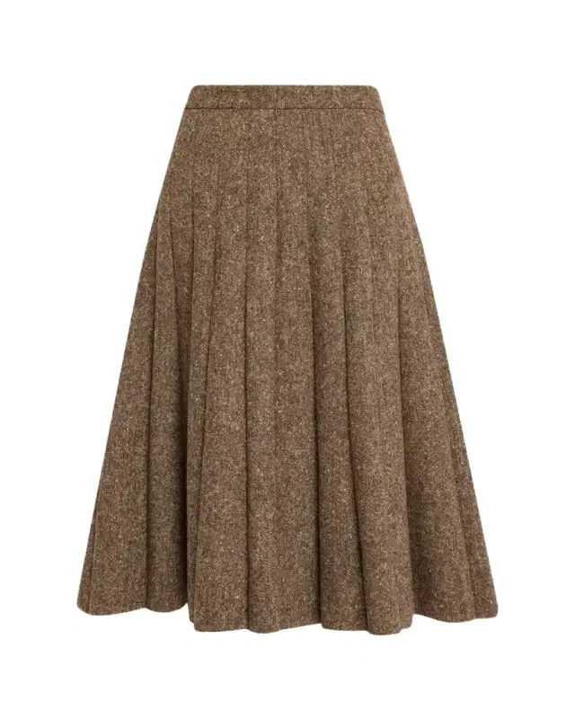 Brunello Cucinelli Donegal Wool Tweed Pleated Midi Skirt