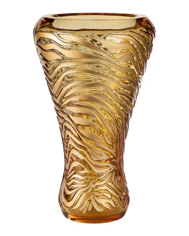 Lalique Tiger 18" Vase, Amber/Gilded Coating