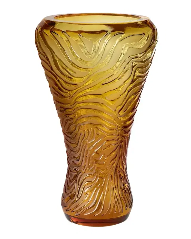 Lalique Tiger 18" Vase, Amber