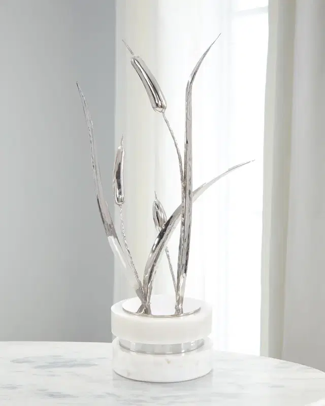 John-Richard Collection Cattails Sculpture on Marble, Large