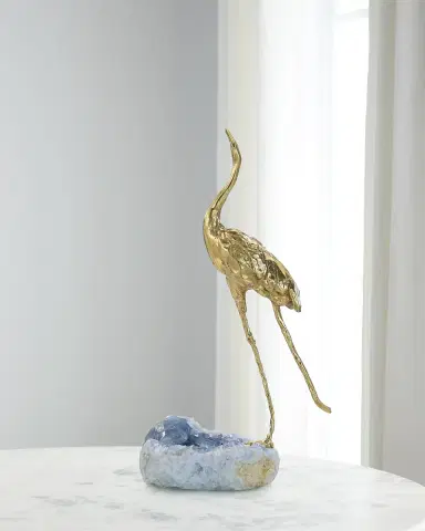 John-Richard Collection Brass Crane Sculpture on Kyanite I | Thumbnail 1