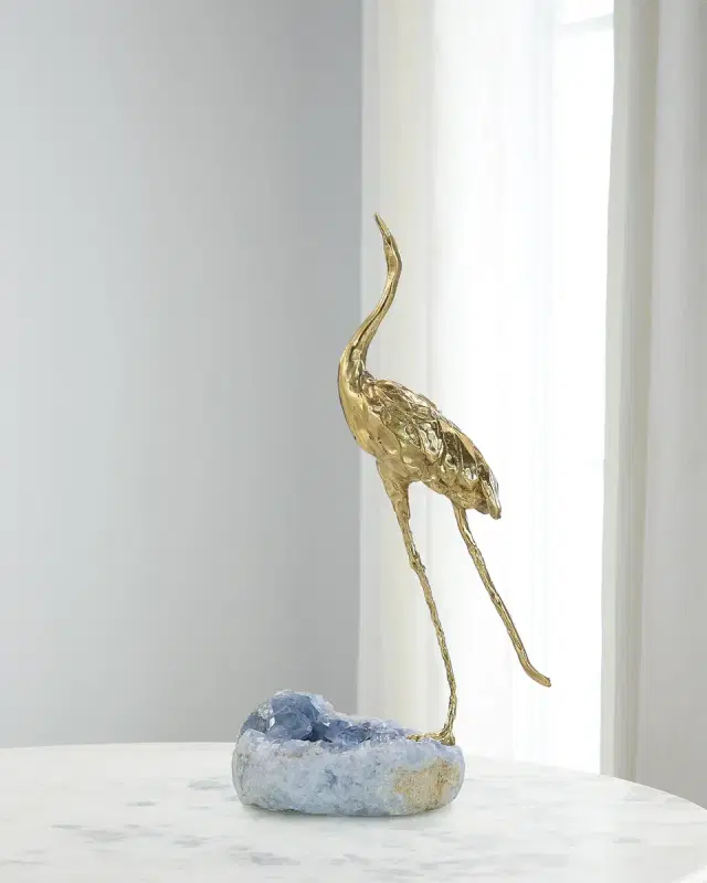 John-Richard Collection Brass Crane Sculpture on Kyanite I