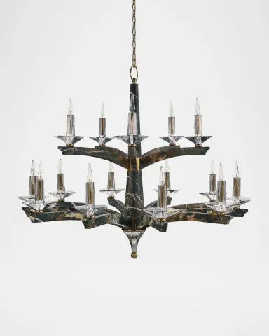 John-Richard Collection Inverness 15-Light 2-Tier Marble Chandelier, 52" Round | Thumbnail 2