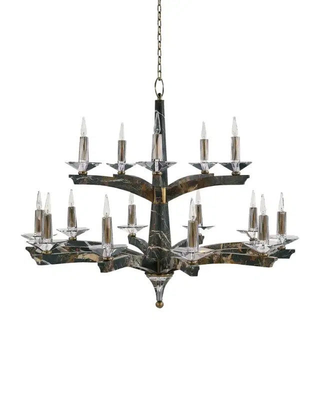 John-Richard Collection Inverness 15-Light 2-Tier Marble Chandelier, 52" Round