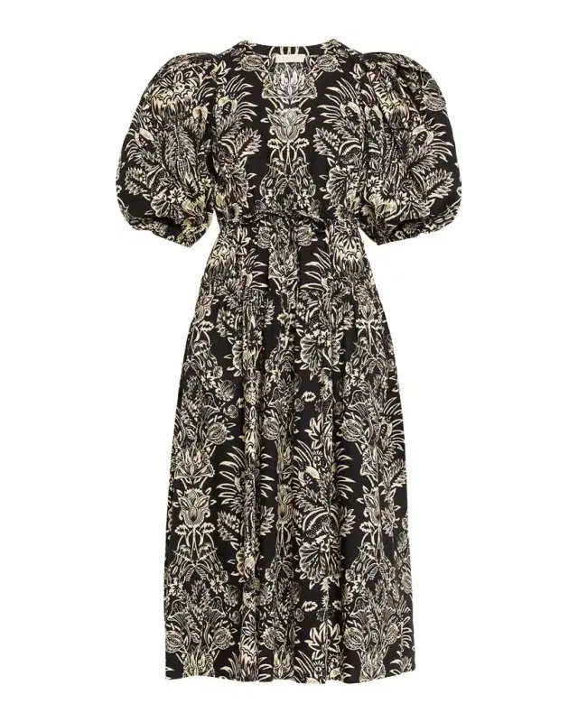 Ulla Johnson Tasneem Pleated Deep-V Satin Gown