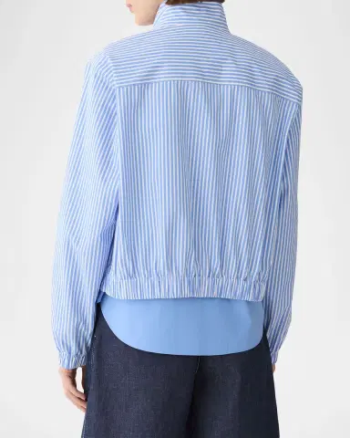 Lafayette 148 New York Zip-Front Striped Cotton Bomber Jacket | Thumbnail 2 Lafayette 148 New York Zip-Front Striped Cotton Bomber Jacket | Thumbnail 2