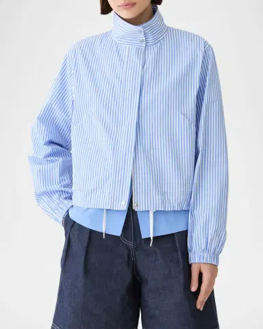 Lafayette 148 New York Zip-Front Striped Cotton Bomber Jacket | Thumbnail 3 Lafayette 148 New York Zip-Front Striped Cotton Bomber Jacket | Thumbnail 3