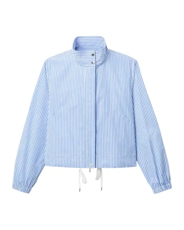 Lafayette 148 New York Zip-Front Striped Cotton Bomber Jacket