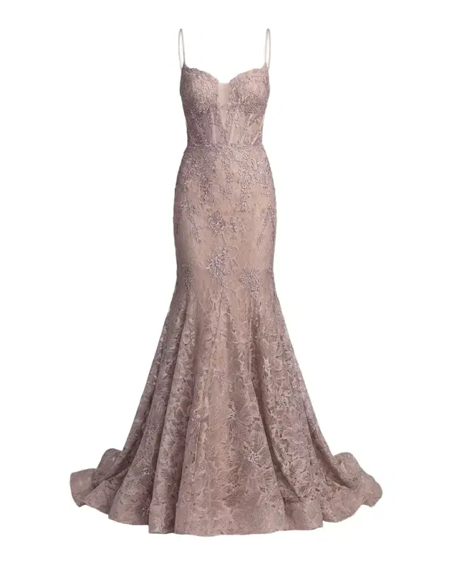 Mac Duggal Embroidered Lace Bustier Mermaid Gown