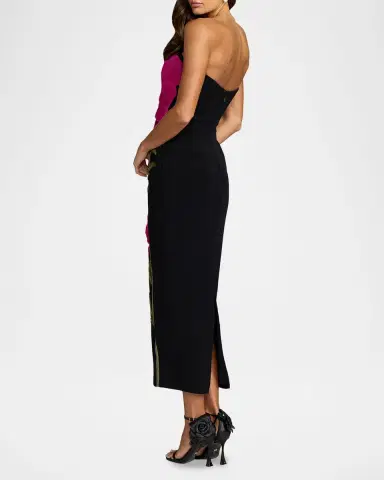 Mac Duggal Strapless Floral-Embroidered Crepe Midi Dress | Thumbnail 2 Mac Duggal Strapless Floral-Embroidered Crepe Midi Dress | Thumbnail 2