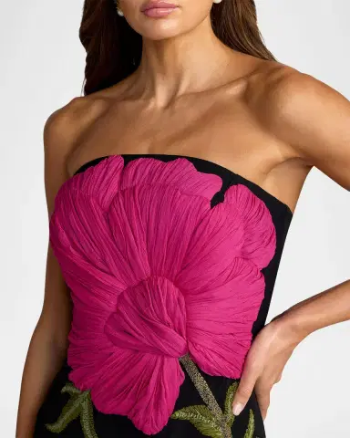 Mac Duggal Strapless Floral-Embroidered Crepe Midi Dress | Thumbnail 3 Mac Duggal Strapless Floral-Embroidered Crepe Midi Dress | Thumbnail 3