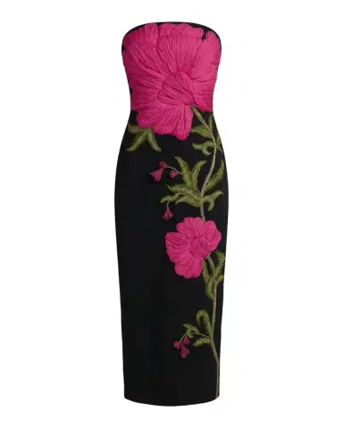 Mac Duggal Strapless Floral-Embroidered Crepe Midi Dress | Thumbnail 1 Mac Duggal Strapless Floral-Embroidered Crepe Midi Dress | Thumbnail 1