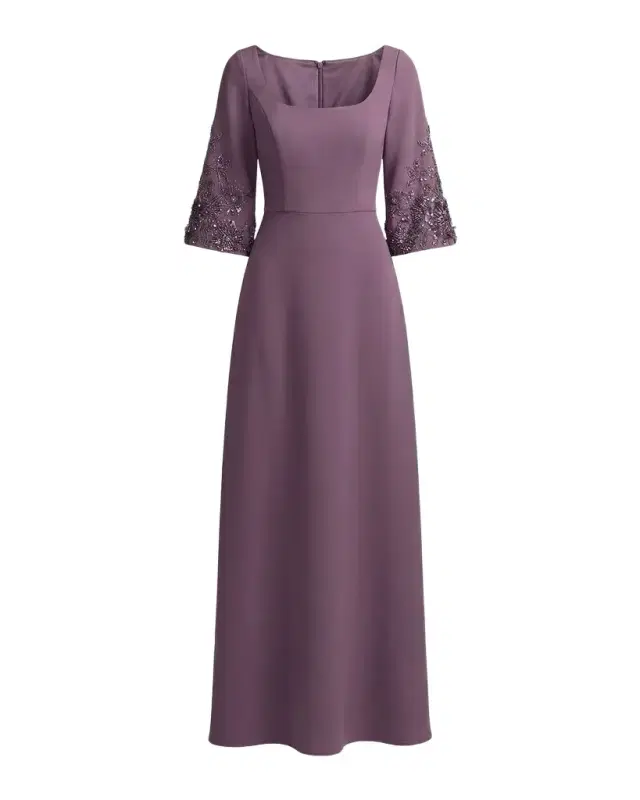 Mac Duggal Beaded Bell-Sleeve Crepe Gown