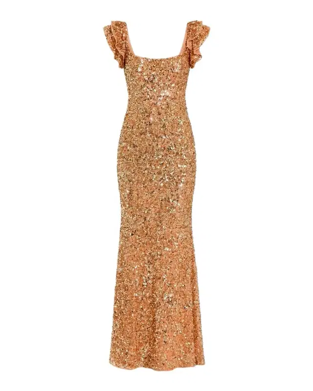 Mac Duggal Ruffle-Trim Sequin Trumpet Gown