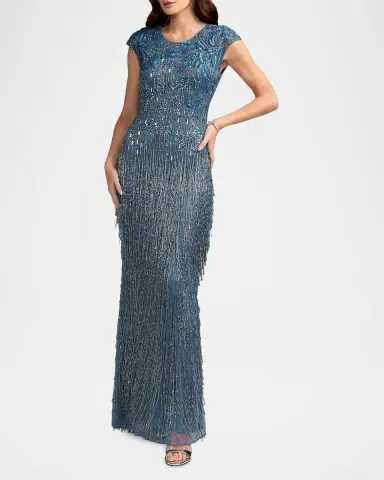 Mac Duggal Evening Embellished Mesh Cap-Sleeve Gown | Thumbnail 2 Mac Duggal Evening Embellished Mesh Cap-Sleeve Gown | Thumbnail 2