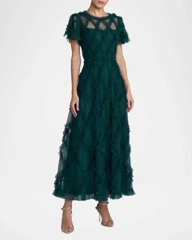 Mac Duggal Ruffled Diamond-Quilted Mesh Gown | Thumbnail 2