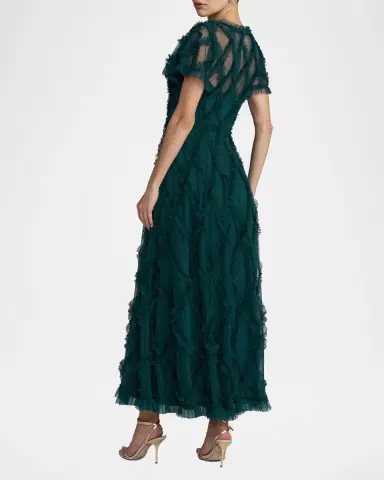 Mac Duggal Ruffled Diamond-Quilted Mesh Gown | Thumbnail 3