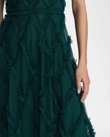 Mac Duggal Ruffled Diamond-Quilted Mesh Gown | Thumbnail 4