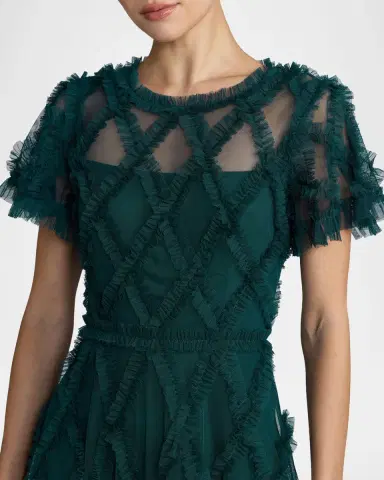 Mac Duggal Ruffled Diamond-Quilted Mesh Gown | Thumbnail 5