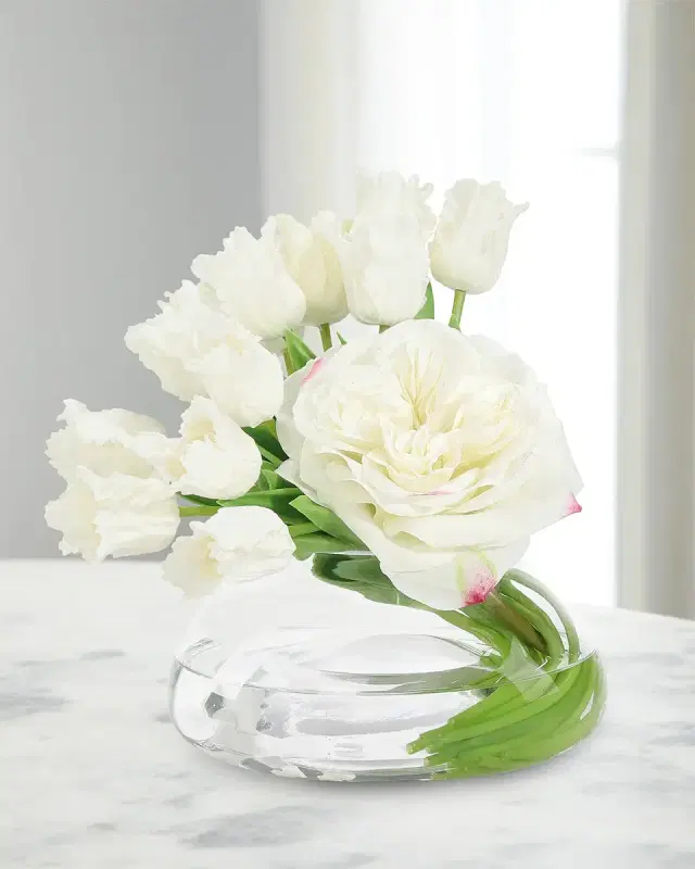 John-Richard Collection Crescent Moon Tulips 10" Faux Floral Arrangement in Glass Vase