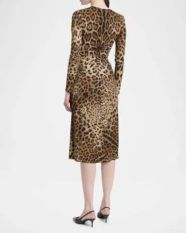 Dolce & Gabbana Leopard-Print Long-Sleeve Twisted Midi Cocktail Dress | Thumbnail 3 Dolce & Gabbana Leopard-Print Long-Sleeve Twisted Midi Cocktail Dress | Thumbnail 3