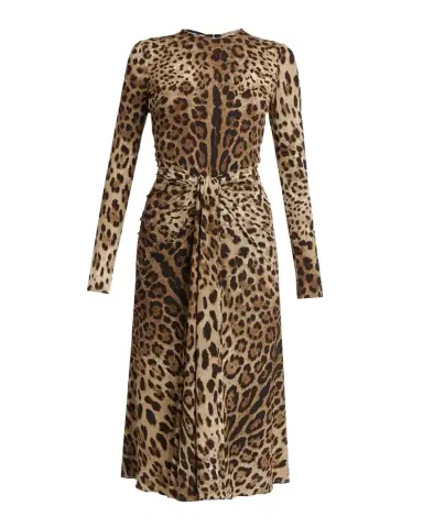 Dolce & Gabbana Leopard-Print Long-Sleeve Twisted Midi Cocktail Dress | Thumbnail 1 Dolce & Gabbana Leopard-Print Long-Sleeve Twisted Midi Cocktail Dress | Thumbnail 1