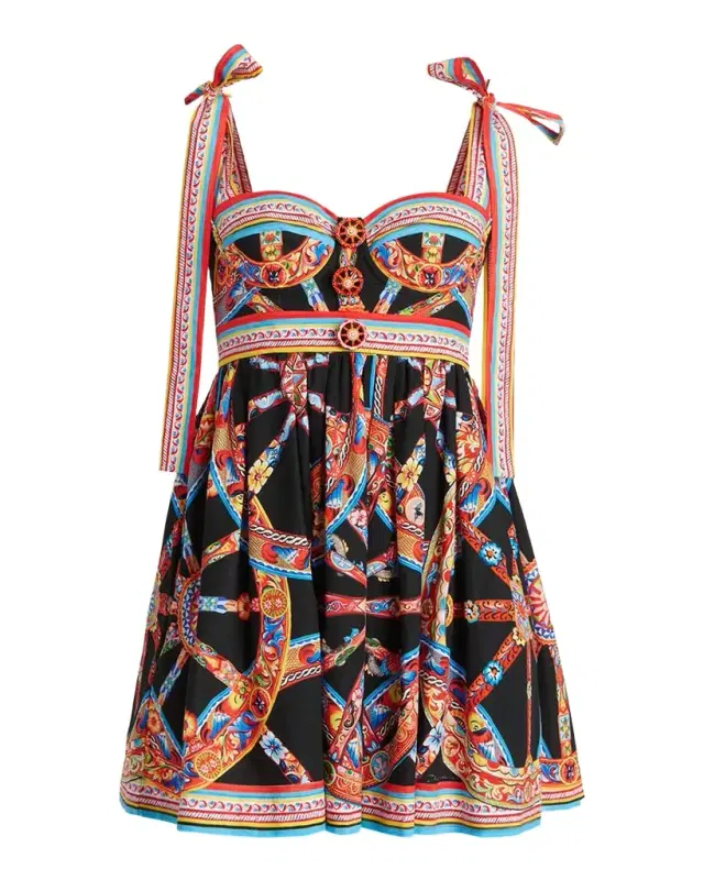 Dolce & Gabbana Carretto-Print Bustier Mini Day Dress