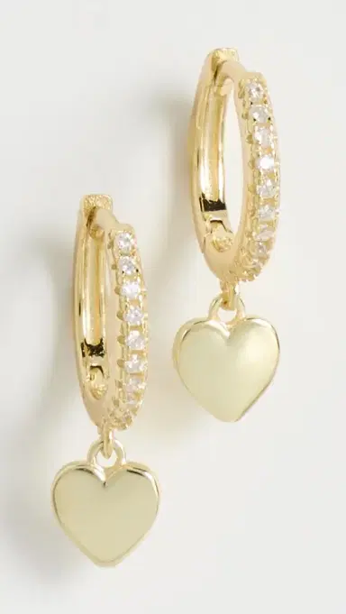 SHASHI Heart Drop Pave Huggie Earings Gold One Size | Thumbnail 2