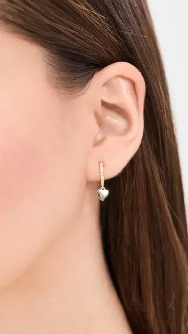SHASHI Heart Drop Pave Huggie Earings Gold One Size | Thumbnail 3