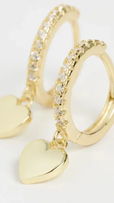 SHASHI Heart Drop Pave Huggie Earings Gold One Size | Thumbnail 4