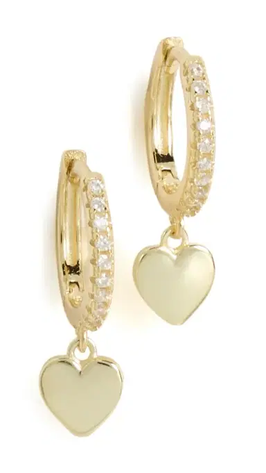 SHASHI Heart Drop Pave Huggie Earings Gold One Size | Thumbnail 5