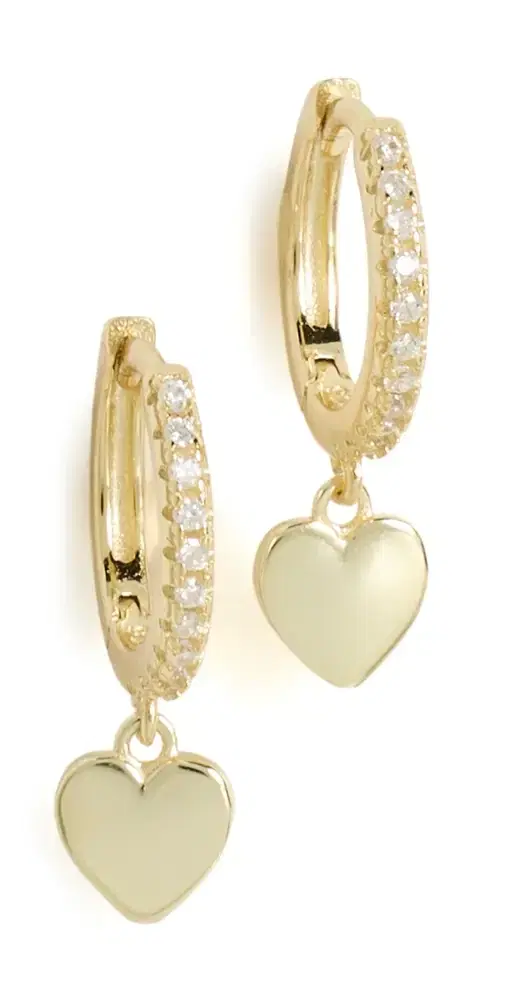 SHASHI Heart Drop Pave Huggie Earings Gold One Size