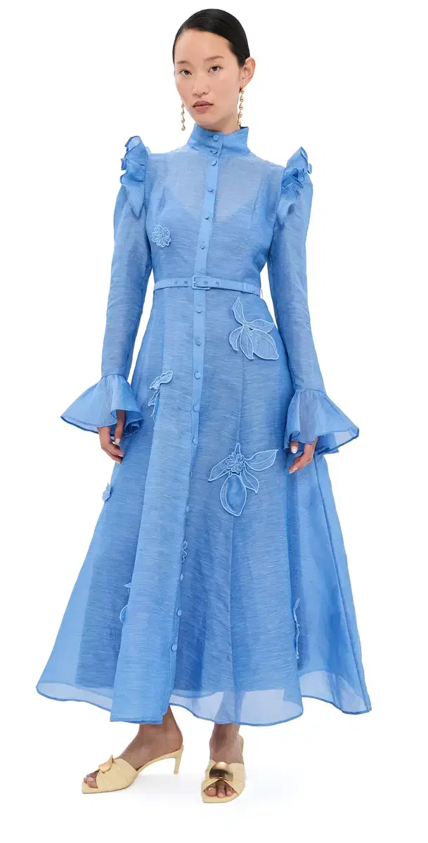 LEO LIN Katrina Applique Butterfly Sleeve Dress Azure