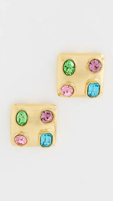 KENNETH JAY LANE Multi Pastel Stones Square Earrings | Thumbnail 2