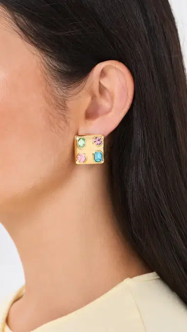KENNETH JAY LANE Multi Pastel Stones Square Earrings | Thumbnail 3