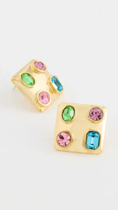 KENNETH JAY LANE Multi Pastel Stones Square Earrings | Thumbnail 4