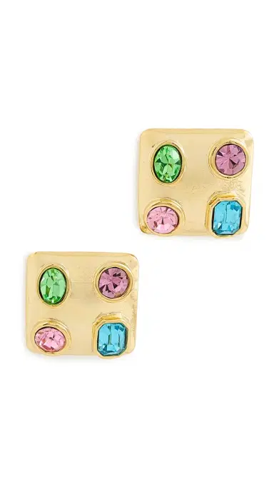 KENNETH JAY LANE Multi Pastel Stones Square Earrings | Thumbnail 5
