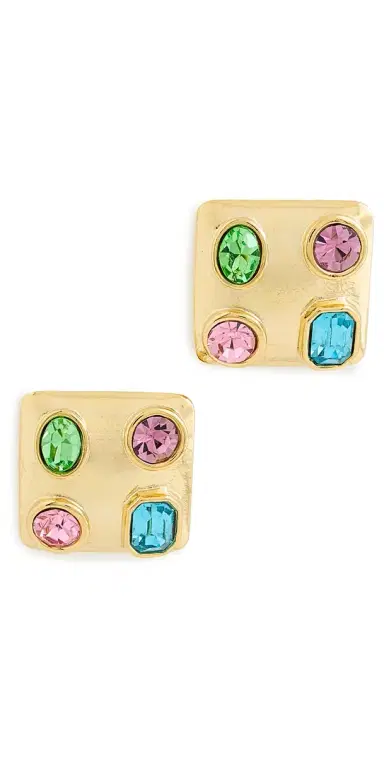 KENNETH JAY LANE Multi Pastel Stones Square Earrings | Thumbnail 1