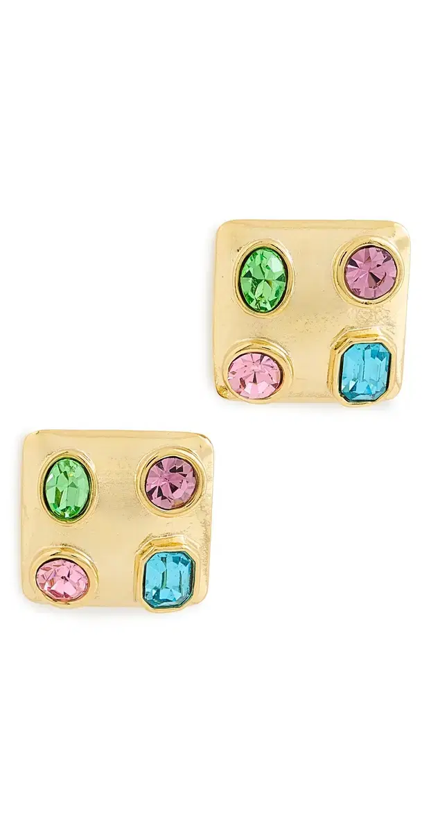 Kenneth Jay Lane Multi Pastel Stones Square Earrings Multi Pastel One Size