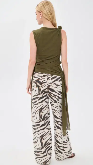 Ganni Tie Knot Tank Top Military Olive 36 | Thumbnail 3