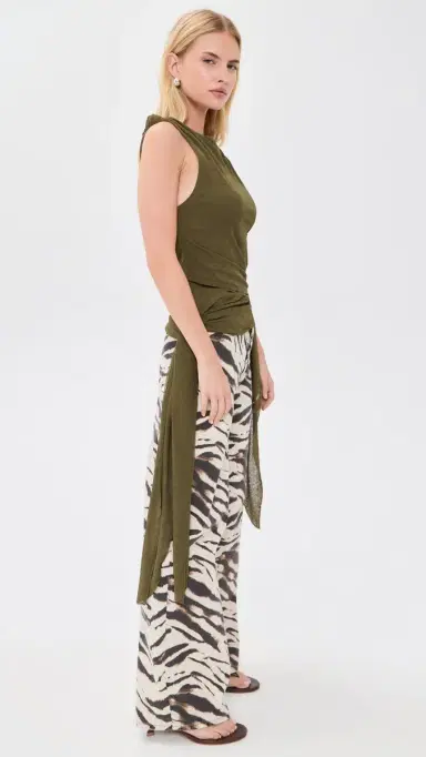 Ganni Tie Knot Tank Top Military Olive 36 | Thumbnail 4